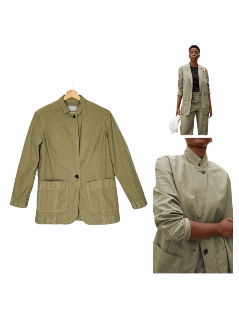 Everlane Womens Fatigue Cotton Blazer Green Organic Cotton Linen Size Small